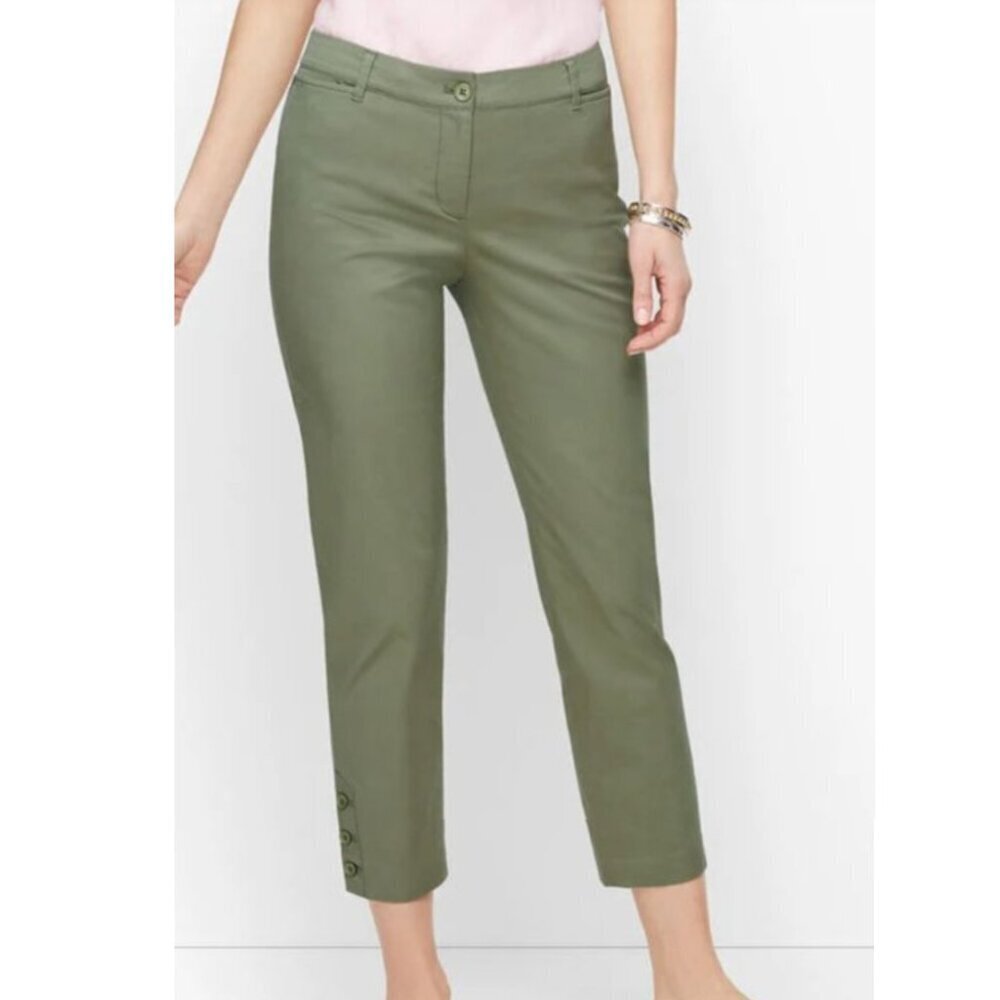 NEW NWT TALBOTS Perfect Crop Olive Green Button Cuff Cotton Cropped PETITE 16P